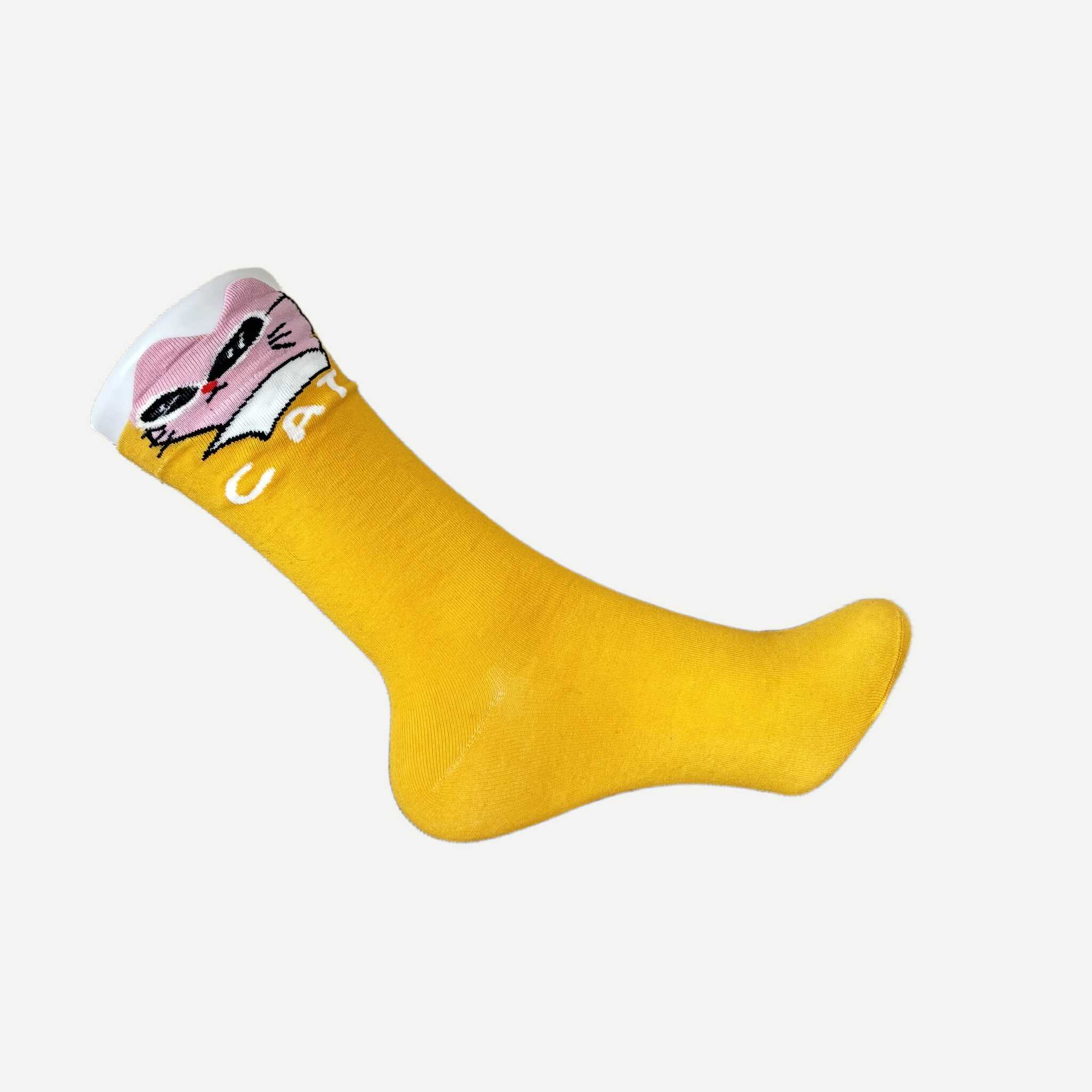 chaussettes-motif-animeaux-cat-moutarde-3 Chaussettes Yanoir Motif Animaux Cat Couleur Moutarde 3