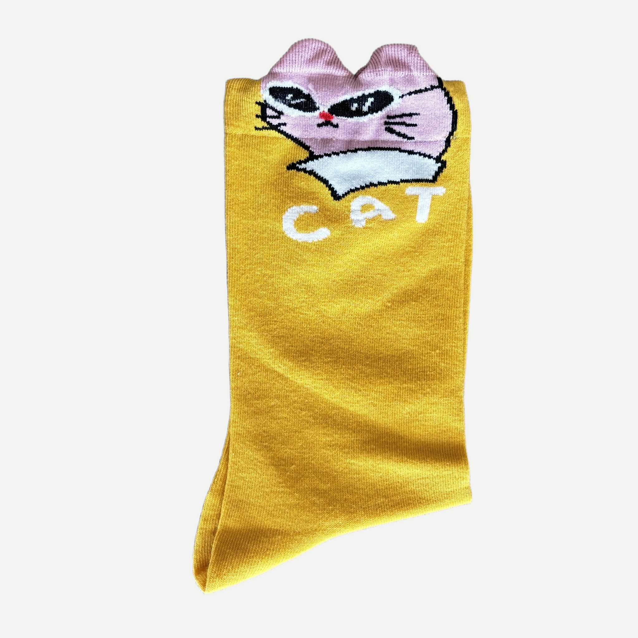 chaussettes-motif-animeaux-moutarde-2 Chaussettes Yanoir Motif Animaux Cat Couleur Moutarde 2
