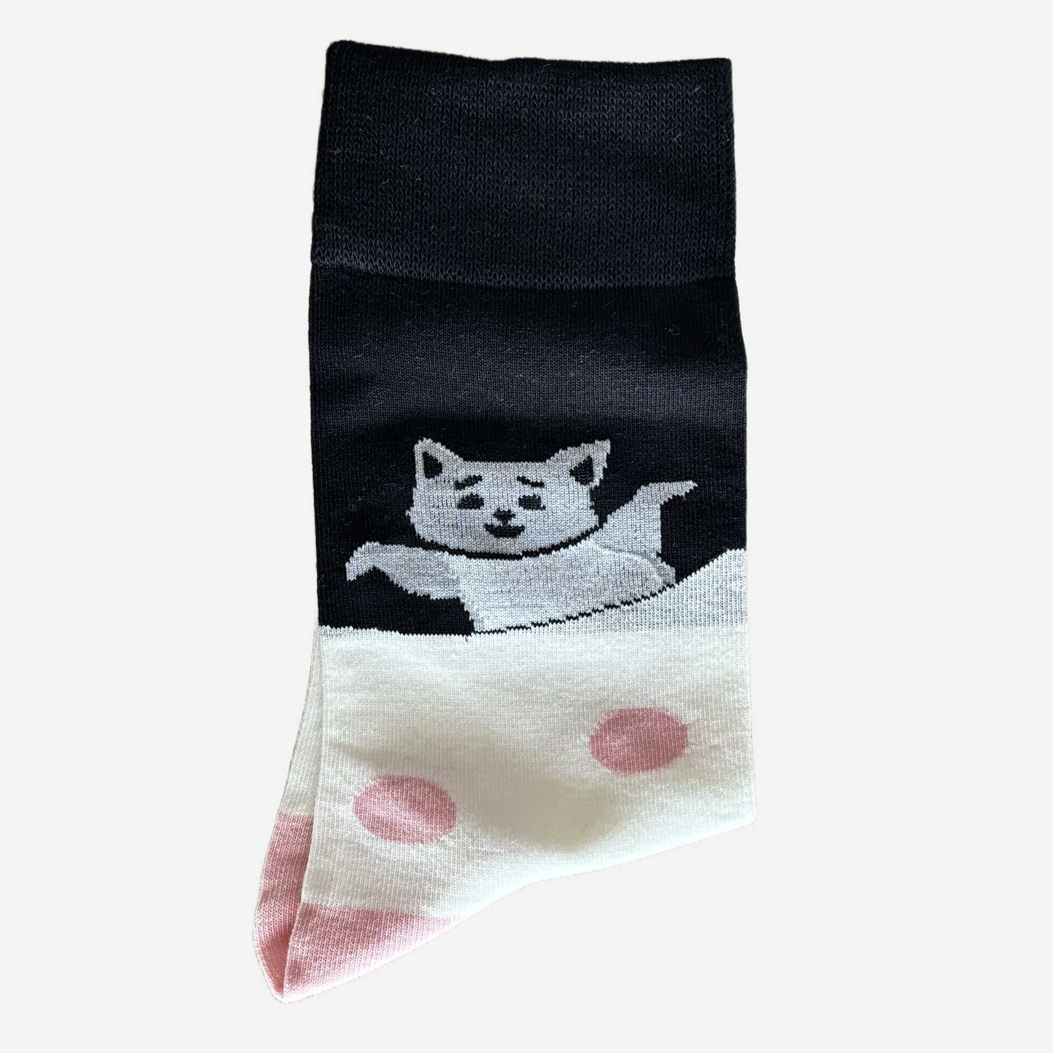 chaussettes-yanoir-motif-chat-happy-blanc-2 Chaussettes Yanoir Motif Chat Happy Couleur Blanc 2