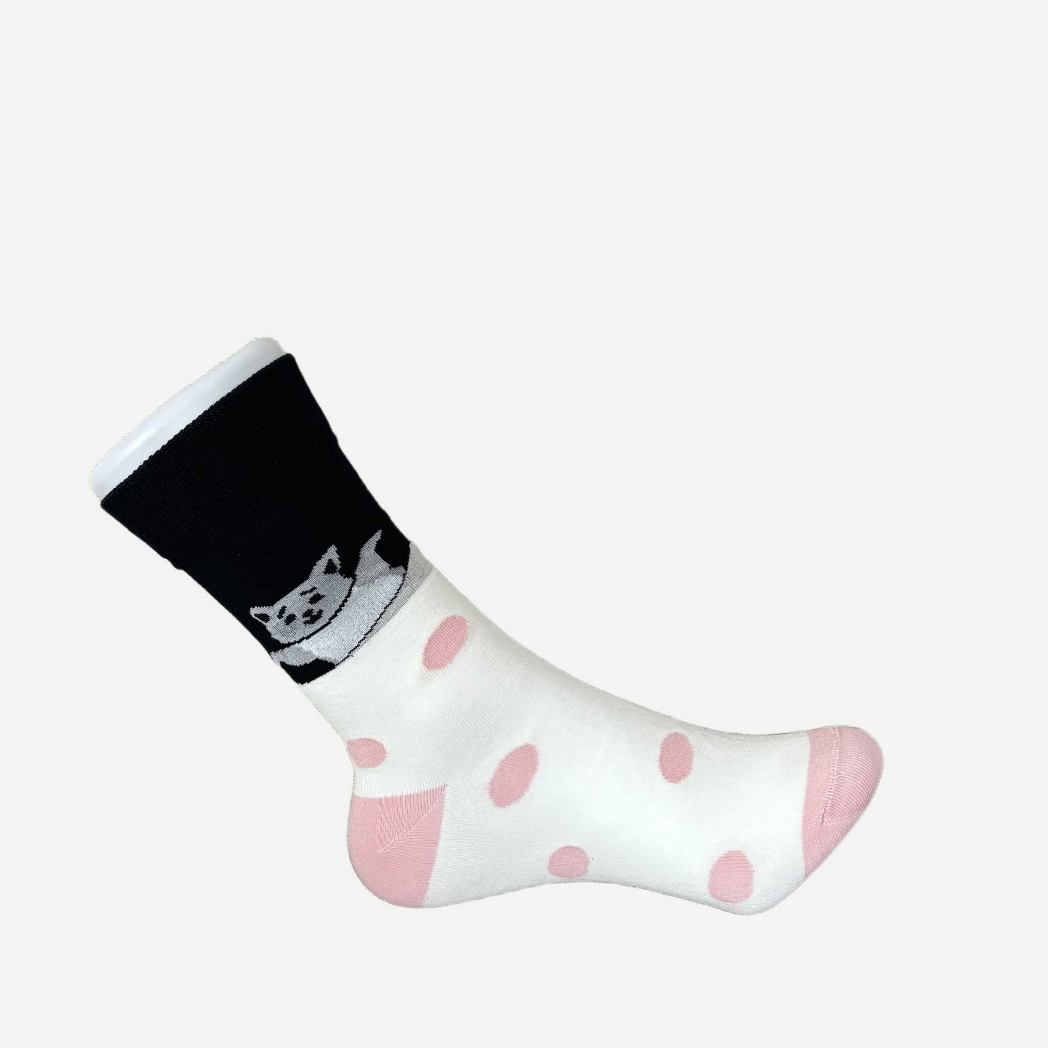 chaussettes-yanoir-motif-chat-happy-blanc-3 Chaussettes Yanoir Motif Chat Happy Couleur Blanc 3