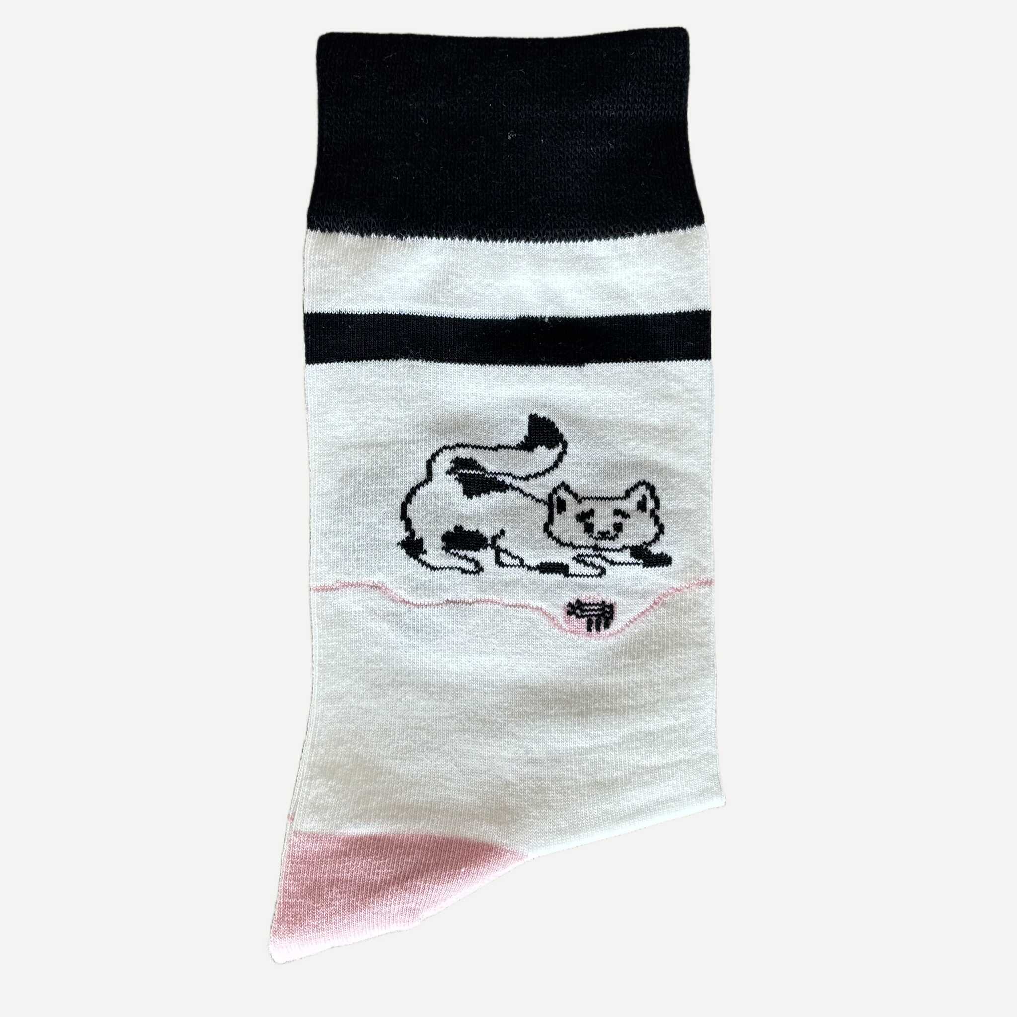 Chaussettes Yanoir Motif Chat Play Couleur Blanc 2