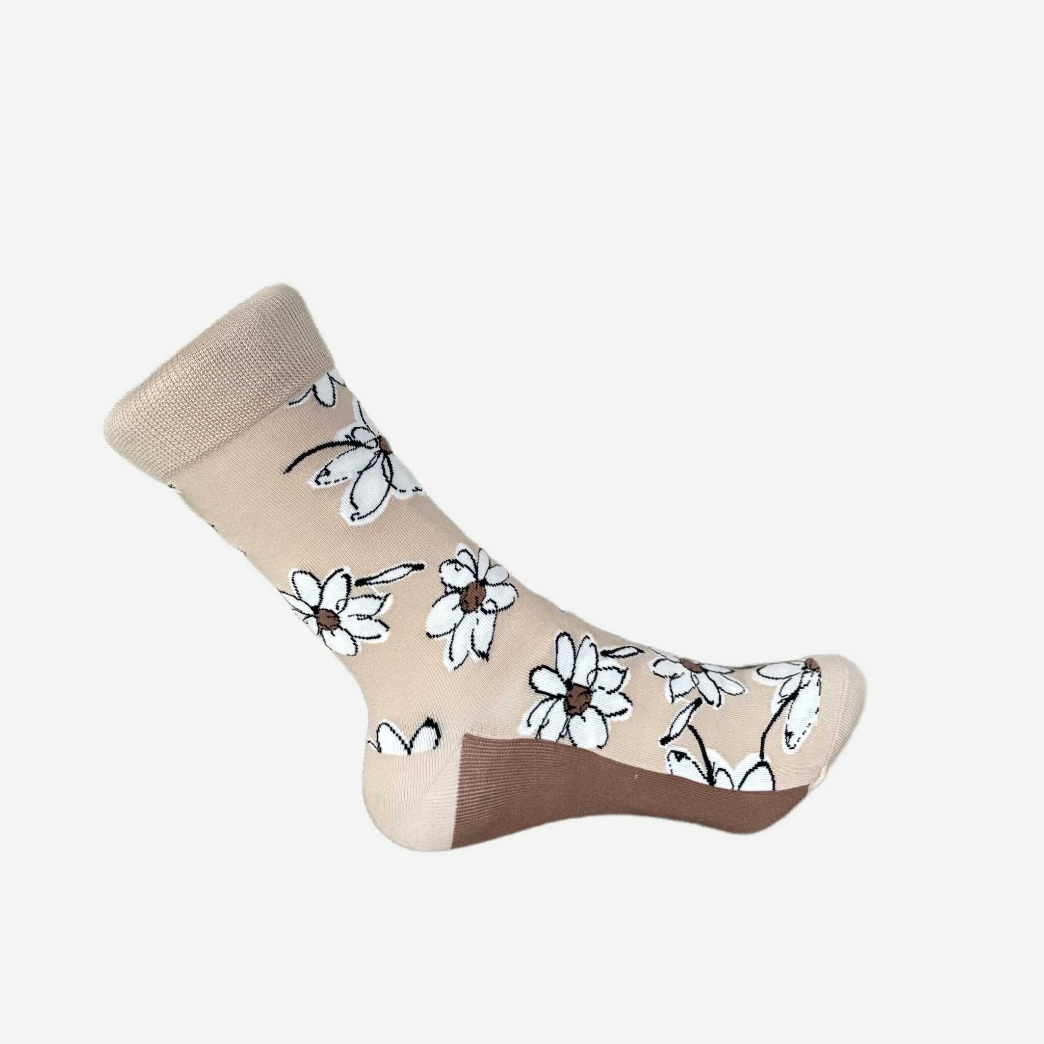 chaussettes-yanoir-motif-fleur-marguerite-beige-3 Chaussettes Yanoir Marguerite Fleur Couleur Beige 3