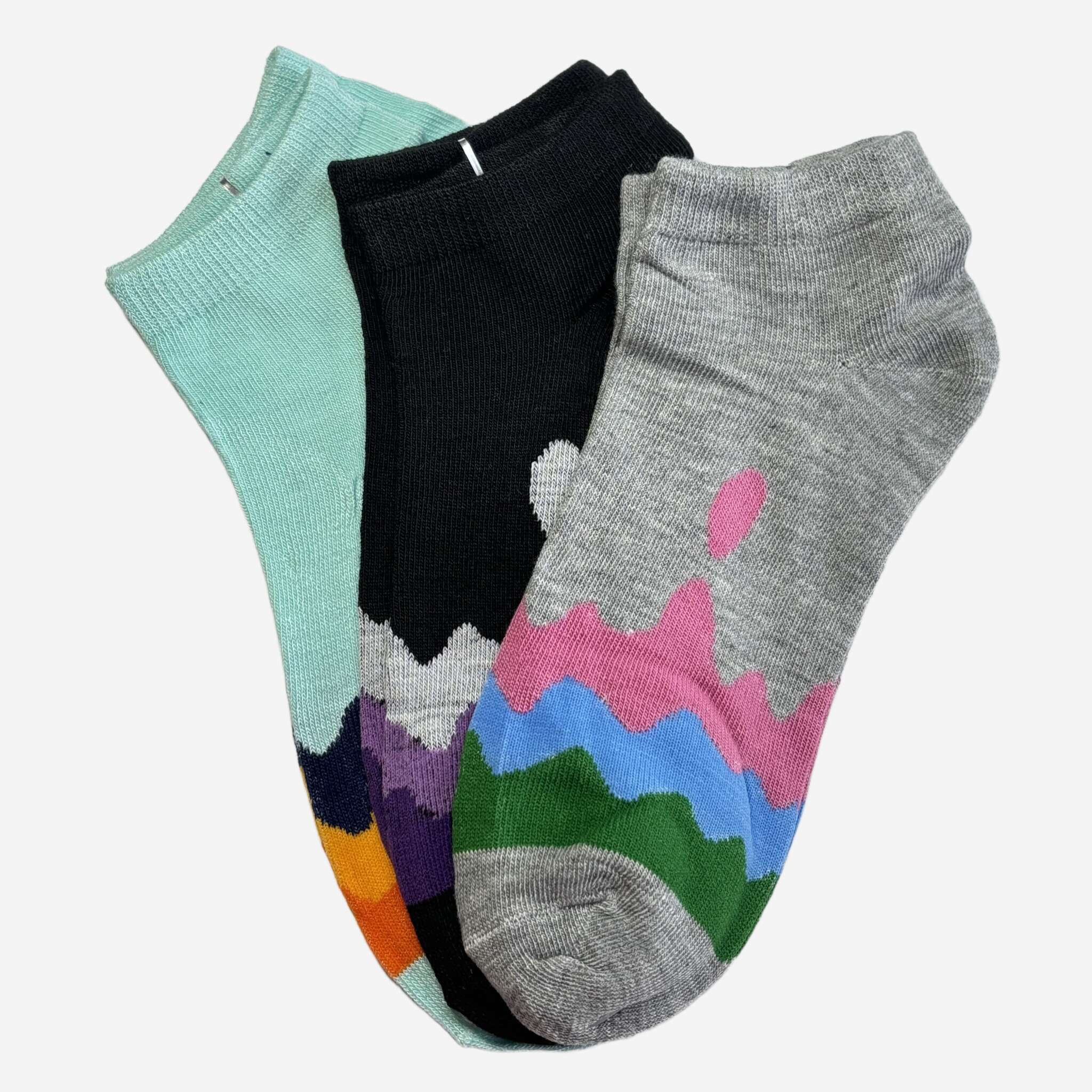 Socquettes Vague de Fun Couleur turquoise, noir et gris 1